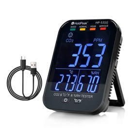 3IN1 CO2 Monitor Portable Pro Carbon Dioxide HOLDPEAK Air Quality Monitor Indoor HP-531G Test Temperature and Humidity, NDIR Sensor with Large LCD Display, USB Charging, for Grasshouse, Industrial