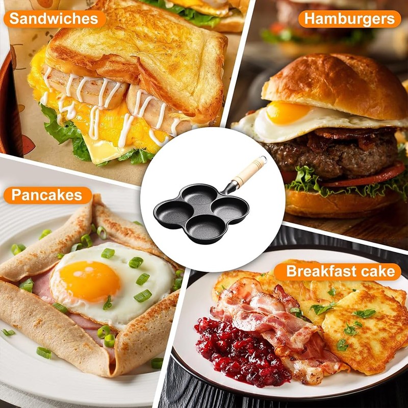 Sunicon 4 Cup Eggs Pan, Cast Iron Fried Egg Pan,