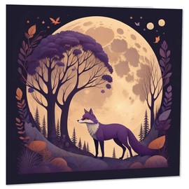 Purple Fox & Moon illustration Greeting Card Beautiful Woodland Art 145 x 145mm