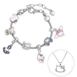 FYFLYMT Kitty Bracelet Gifts for Girls, 2-Piece Kitty Jewellery Set, Kitty Charm Bracelet with Pendant and Kitty Chain, Cartoon Adjustable Bracelet for Girls Gifts, Aluminium, Cubic Zirconia