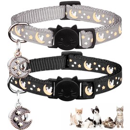 2Pcs Breakaway Cats Collars Cat Collars for Boy & Girl Cats Adjustable Kitten Collars with Bell,Black+Gray