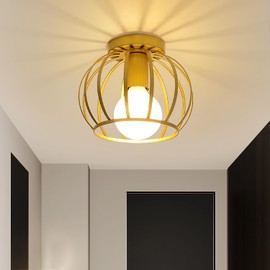 Comely Vintage Ceiling Light, Industrial Retro Pendant Light, Cage Pendant Light, Gold, E27 Pendant Lamp, Ceiling Lamp for Office, Kitchen, Bedroom, Dining Room