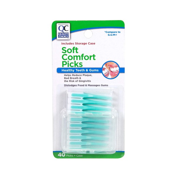 Quality Choice Soft Comfort Picks Teeth & Gums with case 40 Count Each (5)