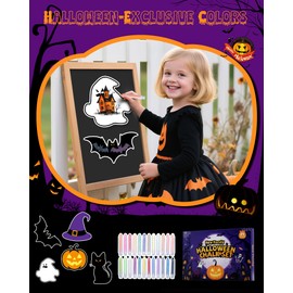 NewFamily Halloween Dustless Chalk Set, Non-Toxic Washable 24 Colors Chalk for Kids & Toddlers with Magnetic Boards | Halloween Play
