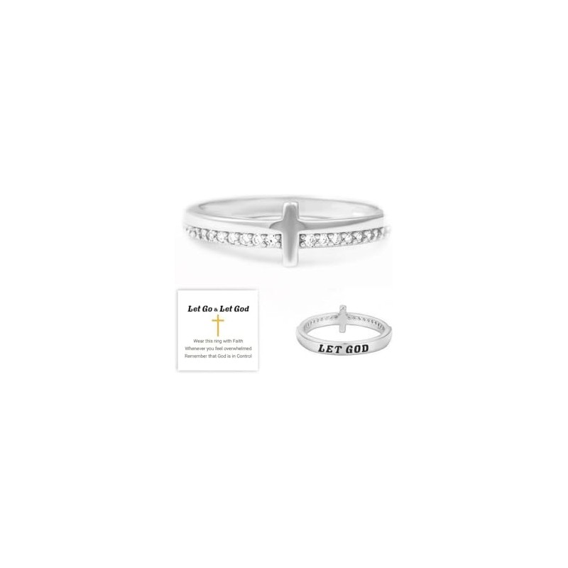 HOLINSE Cross Ring for Women, Engrave Let Go & Let
