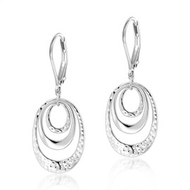 ALEXCRAFT Oval Hammered Earrings Gold Silver 925 Hanging Women's 3 Layered Drop Dangle Earrings Gold for Women Girlfriend Mum Girls