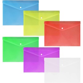 ASYKNM Pack of 6 Clear Document Folders with Press Stud Fasteners for Filing, Assorted, Multicoloured, A5