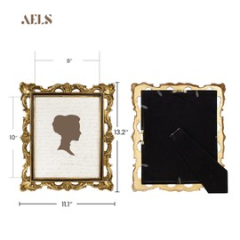 AELS 8x10 Inch Vintage Picture Frame, Elegant Antique Photo Frames with Glass Front, Photo Display, Tabletop Wall Hanging, Gift Ideas, Gold and Black
