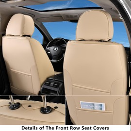 Coverado Seat Covers, Car Seat Covers Full Set, Beige Car Seat Cover, Car Seat Covers Front Seats Back Seat Cover, Waterproof Car Seat Cushion,Leather Seat Cover Seat Protector Universal Fit Most Cars