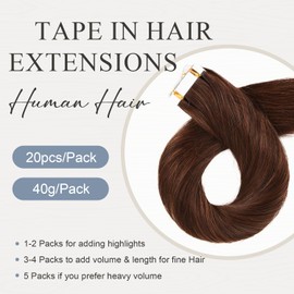 Originea Tape-In Extensions, Real Hair Extensions, 20 Pieces, 40 g, 35 cm, Medium Brown Colour, Invisible Tape-In Extensions, Silky Straight, #4