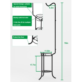 2 Tier Hanging Plant Stand,76 Inch Tall Corner Metal Plant Stands with Shepherd's Hook,Sturdy Flower Pot Stand for Indoor and Outdoor Use,Heavy Duty Garden Selft Plant Holders for Living Room,Balcony,Patio