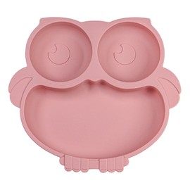 IDVVSSX Silicone Baby Plate with Suction, Owl Shape Suction Plate for Toddler, Cute Kids Suction Plate, Baby Toddler Divided Plate, Pink