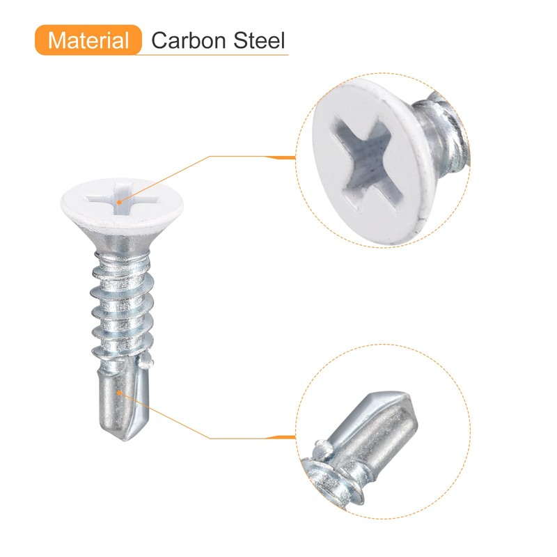 uxcell #8 x 3/4" White Screws Self Drilling Screws, 100pcs