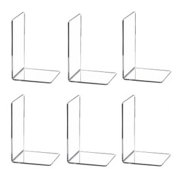 Clear Acrylic Bookends for Shelves,Heavy Duty Book Ends and Desktop Organizer,Book Stopper for Books/Movies/CDs,7.3x4.8x4.8 inch (6)