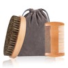 Beard Comb Wild Boar Bristles Beard Brush and Double-Sided Wooden