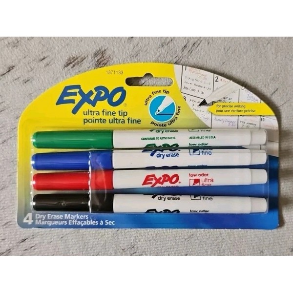 EXPO Low-Odor Dry-Erase Markers Ultra Fine Point Assorted 4/Pack 1871133