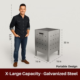 Marabuut Burn Barrel Trash Can – Heavy Duty Galvanized Metal Fire Pit for House & Garden Use – Great for Paper, Garbage, Outdoor Debris & Shredder Waste – 29x16 Inch, 31.7 Gallon Capacity