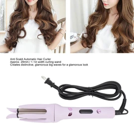 Curling Automático de Hierro Giratorio Temperatura Ajustable 1.1in Onda Grande Anti Escaldadura Rizador de Pelo Automático Rizador de Hierro Térmico Cepillo Rizadores Portátil