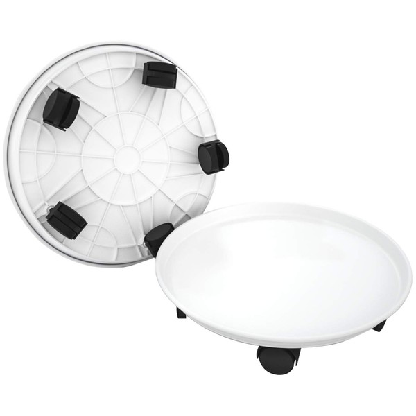 Amkoskr 2 Pack 15.5" White Plant Caddy Round Movable Planter