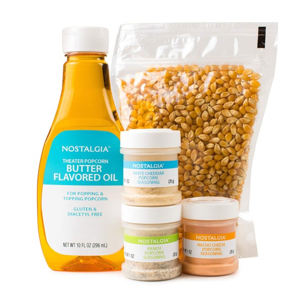 NOSTALGIA Hot Air & Kettle Kit 3 Seasonings, Oil, Popcorn Kernels, 1 Count (Pack of 1)