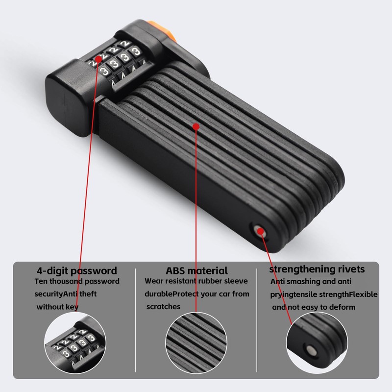 Folding Combination Lock - Hard Alloy Bike Lock with 4-Digit