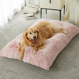 BFPETHOME Dog Beds for Large Dogs, Plush Dog Crate Bed Fluffy Cozy Kennel Pad for Sleeping &Ease Anxiety, Washable Dog Mats with Anti-Slip Bottom for Large Medium Dogs (36(35 x 23 inch), Pink)