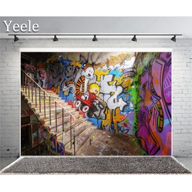 Yeele 10x8ft Urban Street Graffiti Wall Backdrop for Pictures Retro Cartoon 80'S 90'S Fashion Hiphop Style Photography Background Children Kids Adult Photo Booth Shoot Vinyl Studio Props Y2BK04772