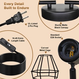 Plug in Track Lighting, 6-Light Rotatable Ceiling Light Fixture Black with 16.4ft Cord & On/Off Rocker Switch, Spotlight for Living Room Kitchen Bedroom, E26 Base