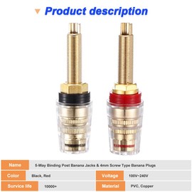 Xiatiaosann 4mm Heavy Duty 5-Way Binding Post Banana Jacks, 24k Gold Plated Sold Brass Insulated Binding Post Banana Plugs for Speaker, Amplifier, with Wrench(4 Pack)