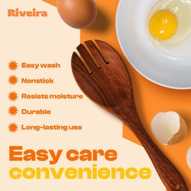 Riveira 1-Piece Dark Teak Wooden Salad Fork - Salad Server Utensils - Wooden Salad Servers - Salad Tossing Utensils - Wooden Salad Forks