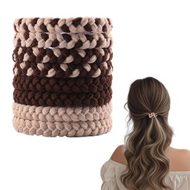 Flomiara 8PCS Elastic Hair Bands 5.5cm Hair Ties Bobbles Elastics Hairbands Ponytail Holders No Metal for Women Girls Kids Men Thick Hair, Coffee Ponytail Holders Set