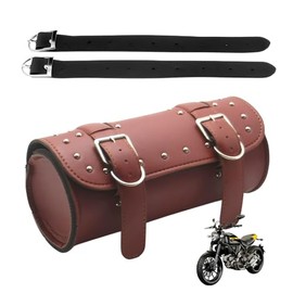 Universal Motorcycle Saddle Bag, Motorcycle Tool Bag, Motorcycle PU Leather Waterproof Tool Bag, Fashionable Motorcycle Storage Bag, Round Saddle Bags (Brown)