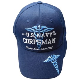 Trade Winds U.S. Navy Corpsman Saving Lives Since 1898 Navy Blue Acrylic Adjustable Embroidered Baseball Hat Cap