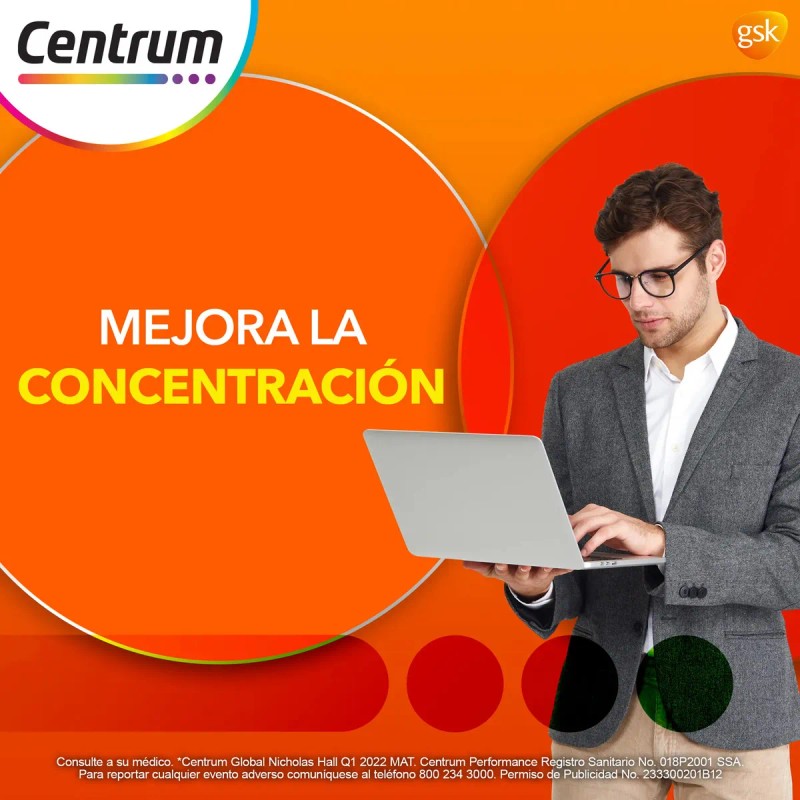 Multivitamínico Centrum Performance Vitamina Hierro Potasio Zinc Tabletas