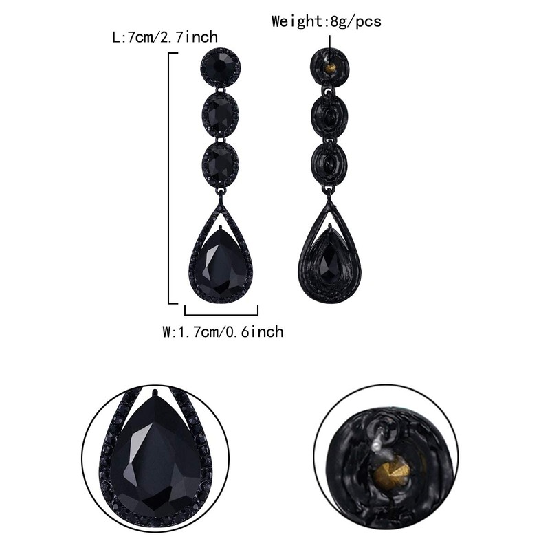 EVER FAITH Black Rhinestone Crystal Multi Teardrop Pierced Drop Dangle