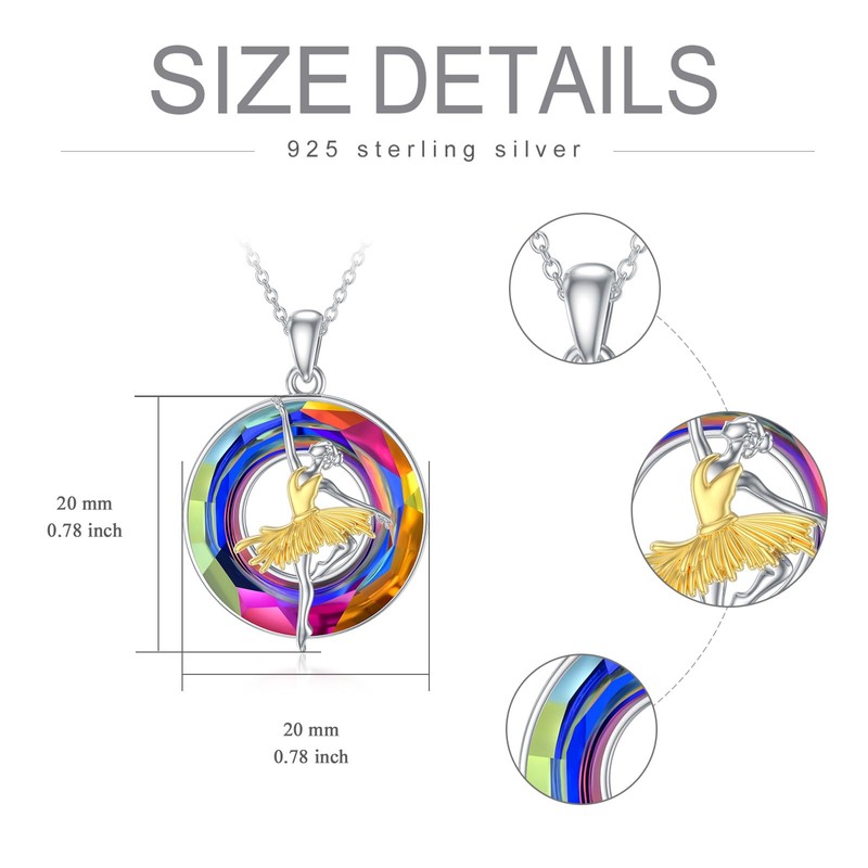 Kvgogo White Gold Plated Silver Hollow Ballet Circular Colorful Crystal
