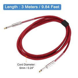 sourcing map 1 PCS Guitar Instrument Cable 10 Feet 1/4 Inch to 1/4 Inch Straight 6.35mm Male to Male Jack Stereo Audio Interconnect Cord Balanced Line for Guitar Bass Braided Red