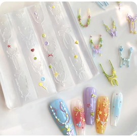 French Chain Silicone Nail Molds, Ballet Butterfly Bow Charms Design 3D Gel Nail Art Sculpture Carved Mold DIY Reusable Manicure Carving Mould