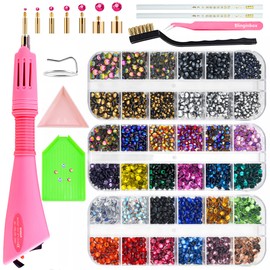 Blinginbox bedazzler kit with rhinestones hotfix applicator tool gems for clothes fabric crafts shoes hats decoration with multi colorful gems rainbow flat back crystal picker tweezers DIY enthusiasts