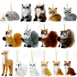 15 Pieces Plush Animal Ornaments Woodland Faux Fur Animal Hanging Ornament Simulation Forest Furry Animal Fall Thanksgiving Christmas Tree Ornaments for Home Backpack Party Holiday Decoration