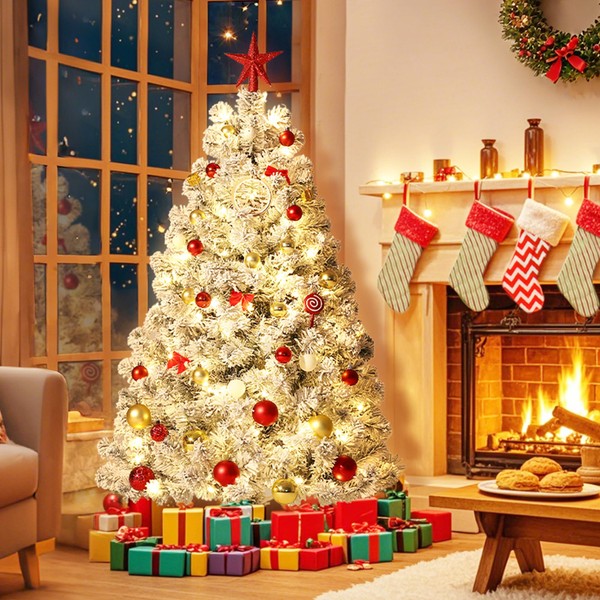 6FT Artificial Christmas Tree with Lights, Pre-Lit Tree, Built-in 900