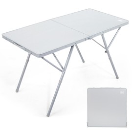 EVER ADVANCED Large Camping Table for 4-6 Person,2 Adjustable Height, Portable Folding Aluminum Tale with Carrying Handle, Suitable for BBQ, Picnic, Camping and Indoor Use, Support up to 130LBS, White