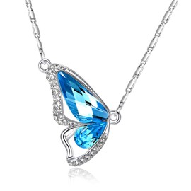 Lumanuby Butterfly Pendant Necklace Wings Of Love For Women Girls Beautiful Aquamarine Crystals The For Your Love (Blue)