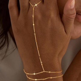 Hand Chain for Women Ring Bracelet Hand Chain Dainty Gold Finger Ring Slave Bracelet Zircon Hands Jewelry Gifts Trendy Stuff 2025