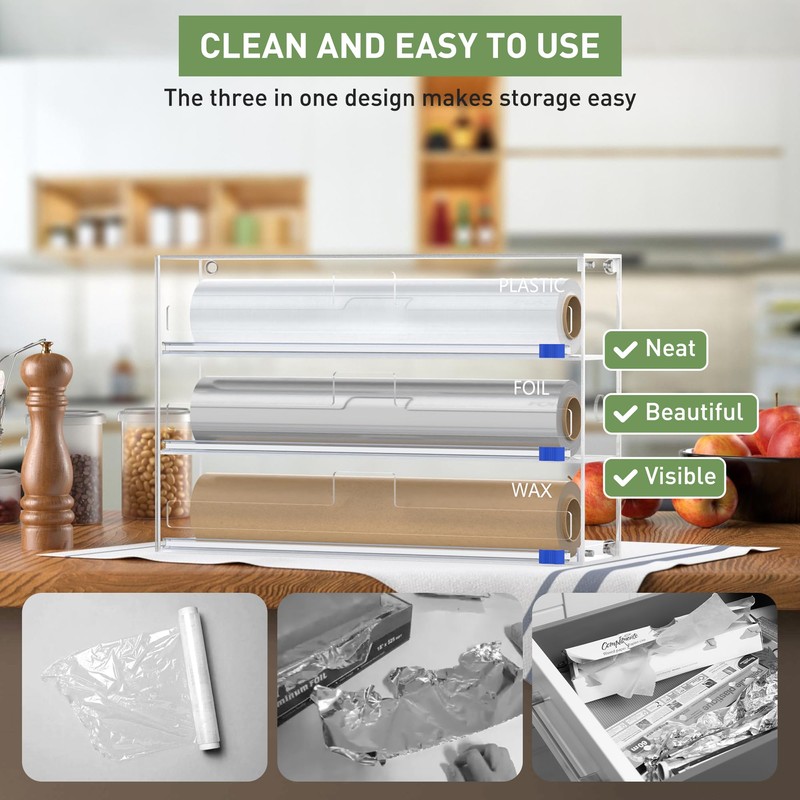FUKANG Foil and Plastic Wrap Organizer, 3 in 1 Kitchen