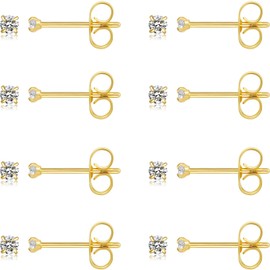 2mm Small Gold Stud Earrings Set Women Hypoallergenic Surgical Stainless Steel Stud Earrings Tiny CZ Jewelry Earrings Birthday Mother's Day 8 Pairs