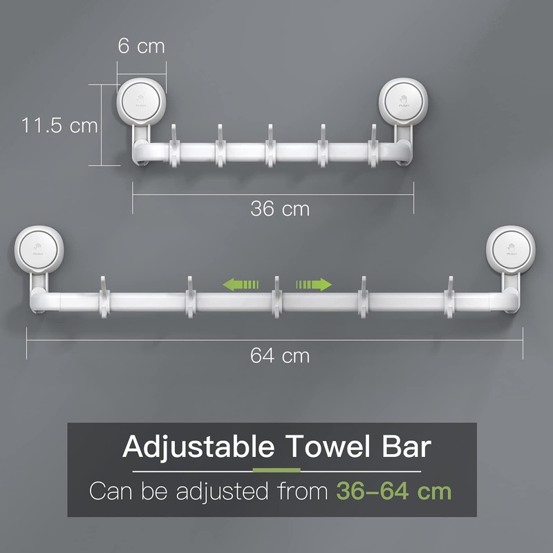 Ulinek Towel Rail Suction Cup, Bath Towel Bar 64cm /