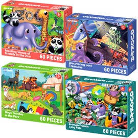 QUOKKA Puzzles for Kids Ages 4-6 - Set of 4x60 Jigsaw Puzzles for Toddlers 3-5 - Zoo, Dogs, Animals Toys for Children 6-8 yo - Gift Educational Game for Boys & Girls