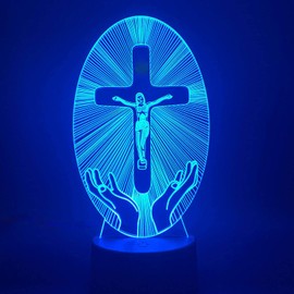Creative 3D Jesus Cross Night Light 16 Colours Different Remote Control USB Power Touch Switch Decor Lamp Optical Illusion Lamp LED Lamp Table Child Birthday Christmas Gifts