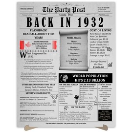 93rd Birthday Party Decorations Poster - 93 Years Ago Anniversary Card for Women and Men. Back In 1932 Home Decor Supplies for Her or Him Turning 93 Years Old. 11 x 14 In Birthday Retro Card